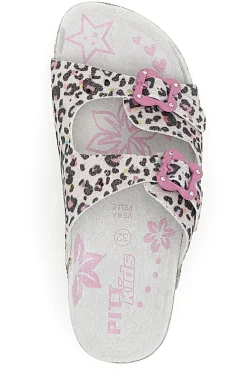 Ciabatte Bianche Leopardate con Dettagli Rosa Pitt Kids 14459