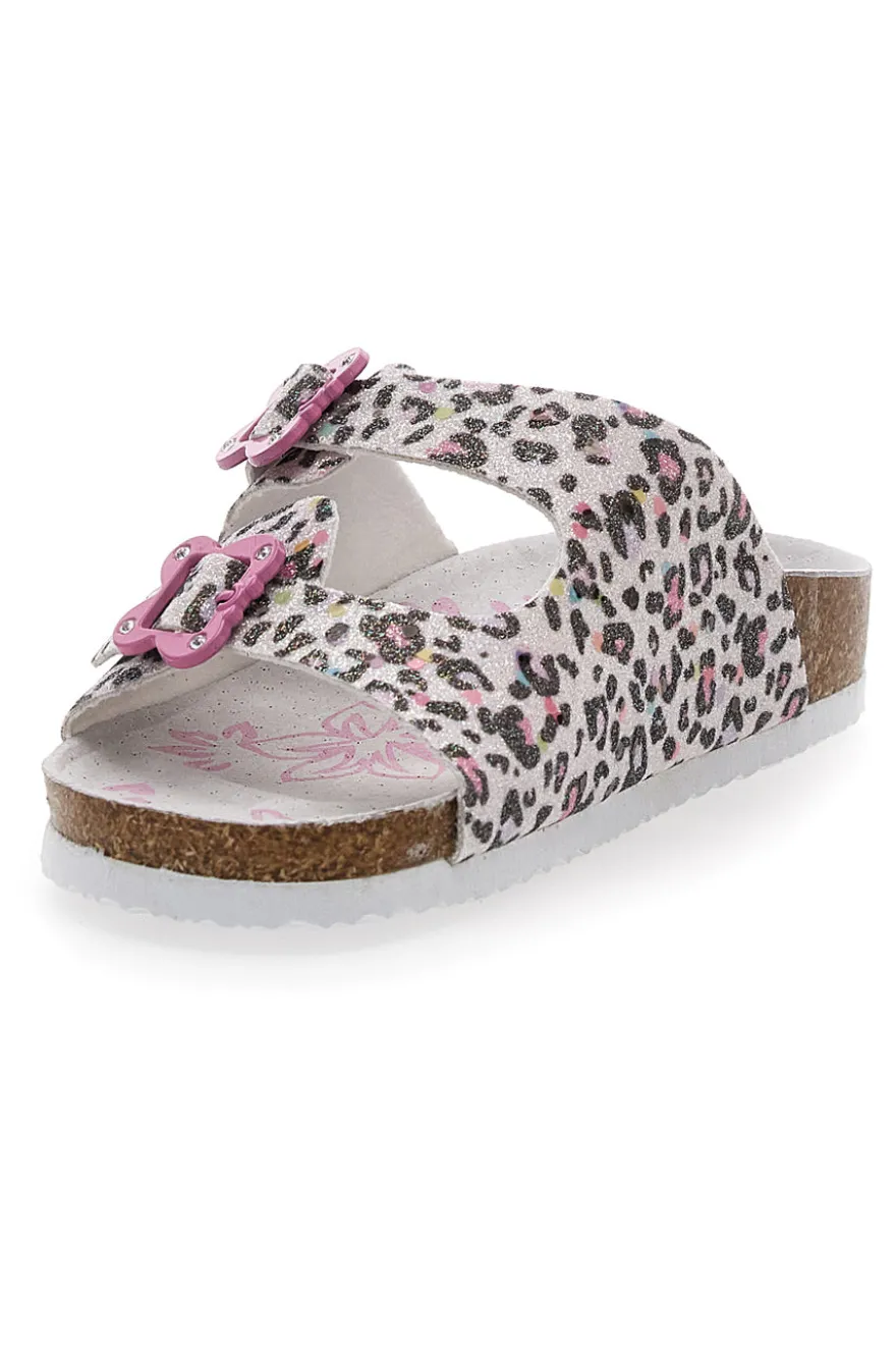 Ciabatte Bianche Leopardate con Dettagli Rosa Pitt Kids 14459