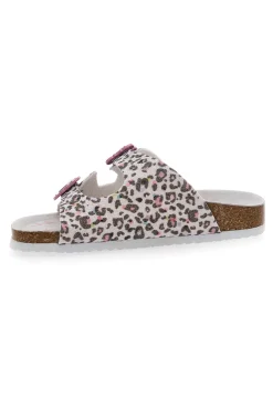Ciabatte Bianche Leopardate con Dettagli Rosa Pitt Kids 14459