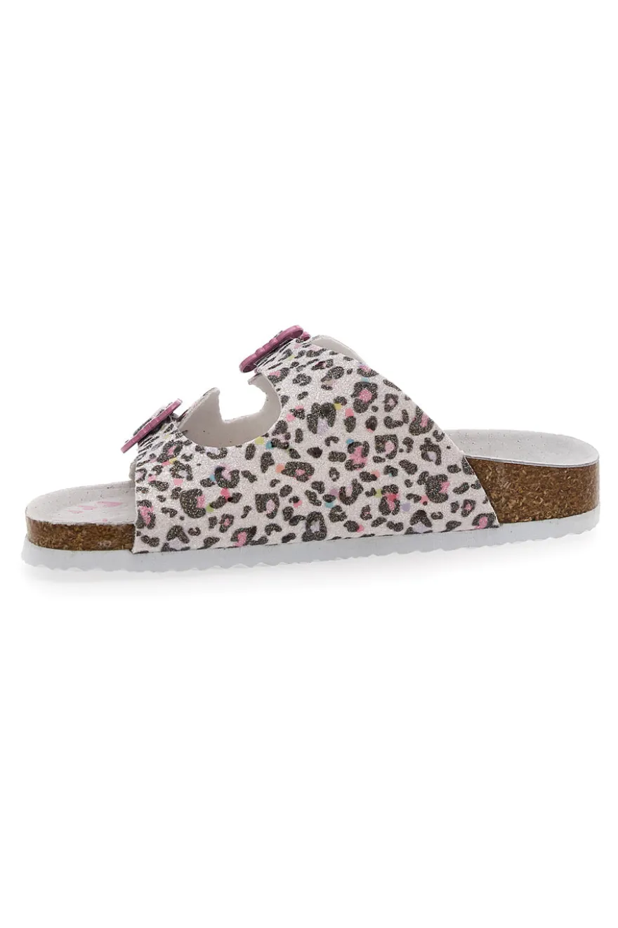 Ciabatte Bianche Leopardate con Dettagli Rosa Pitt Kids 14459