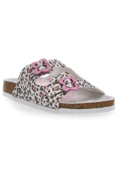 Ciabatte Bianche Leopardate con Dettagli Rosa Pitt Kids 14459