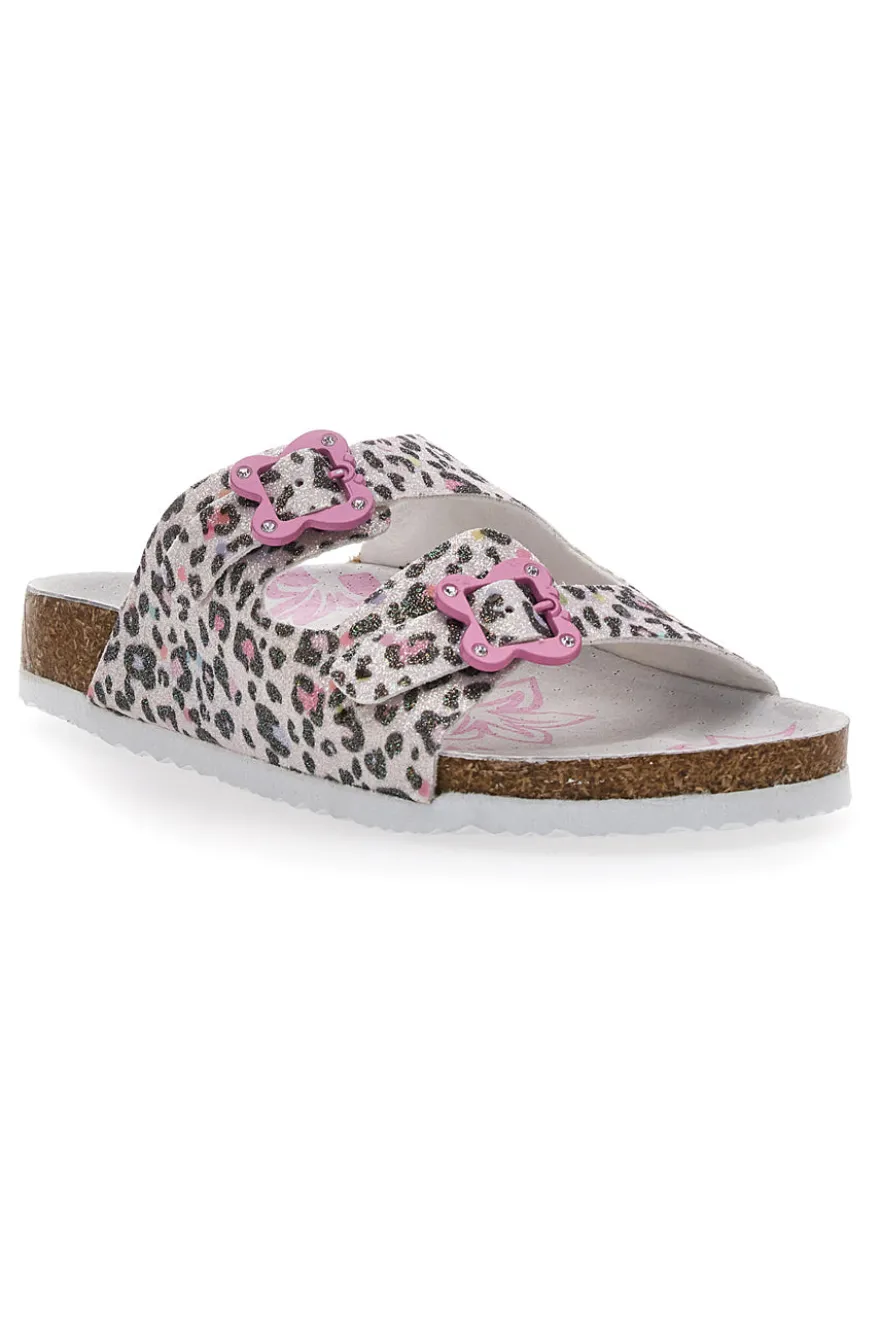Ciabatte Bianche Leopardate con Dettagli Rosa Pitt Kids 14459
