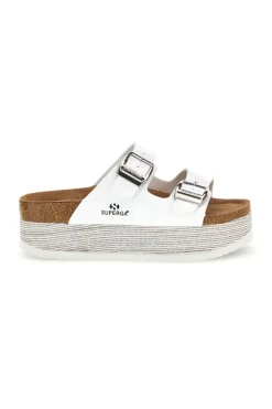 Ciabatte bianche lucide con doppia fibbia Superga S11U009