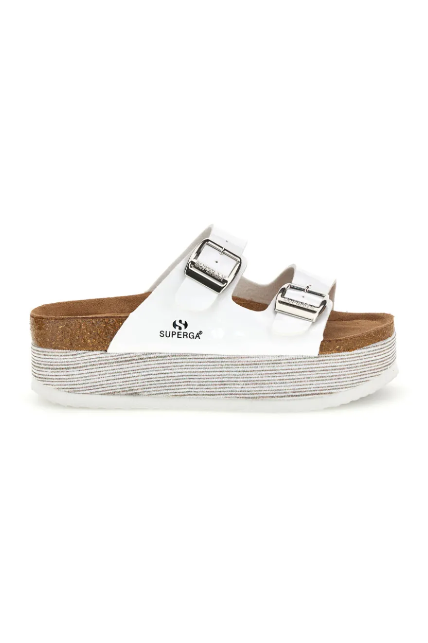 Ciabatte bianche lucide con doppia fibbia Superga S11U009