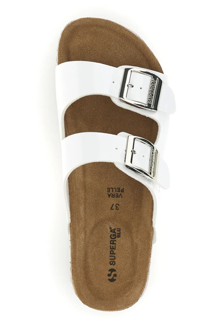Ciabatte bianche lucide con doppia fibbia Superga S11U009
