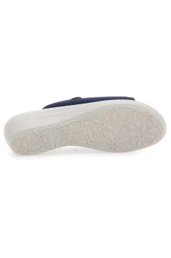 Ciabatte blu a punta aperta con sottopiede in pelle Fly Flot T4429FE