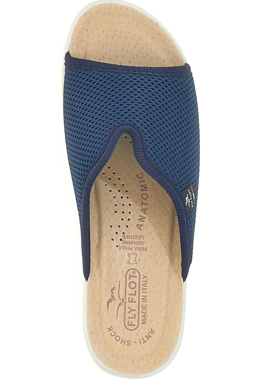 Ciabatte blu a punta aperta con sottopiede in pelle Fly Flot T4429FE