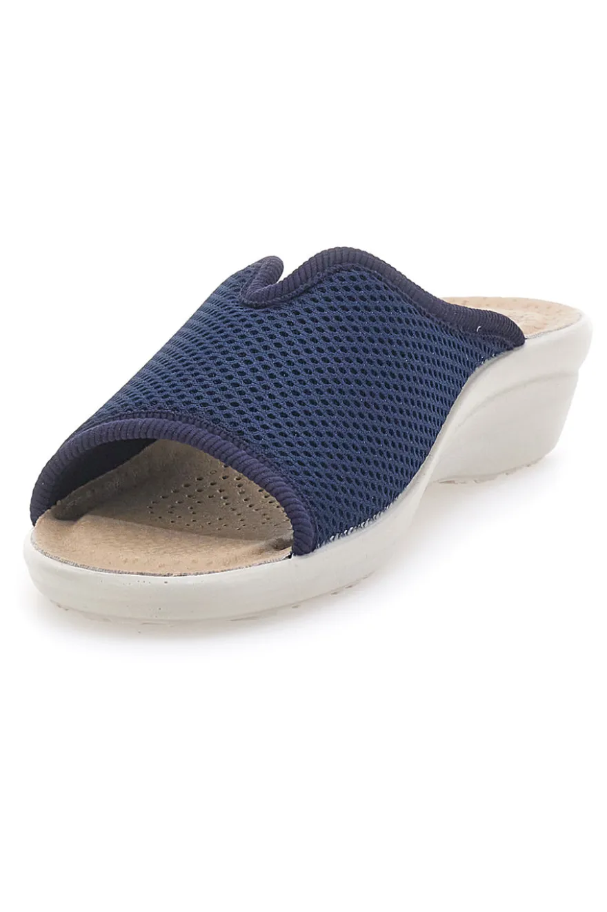 Ciabatte blu a punta aperta con sottopiede in pelle Fly Flot T4429FE