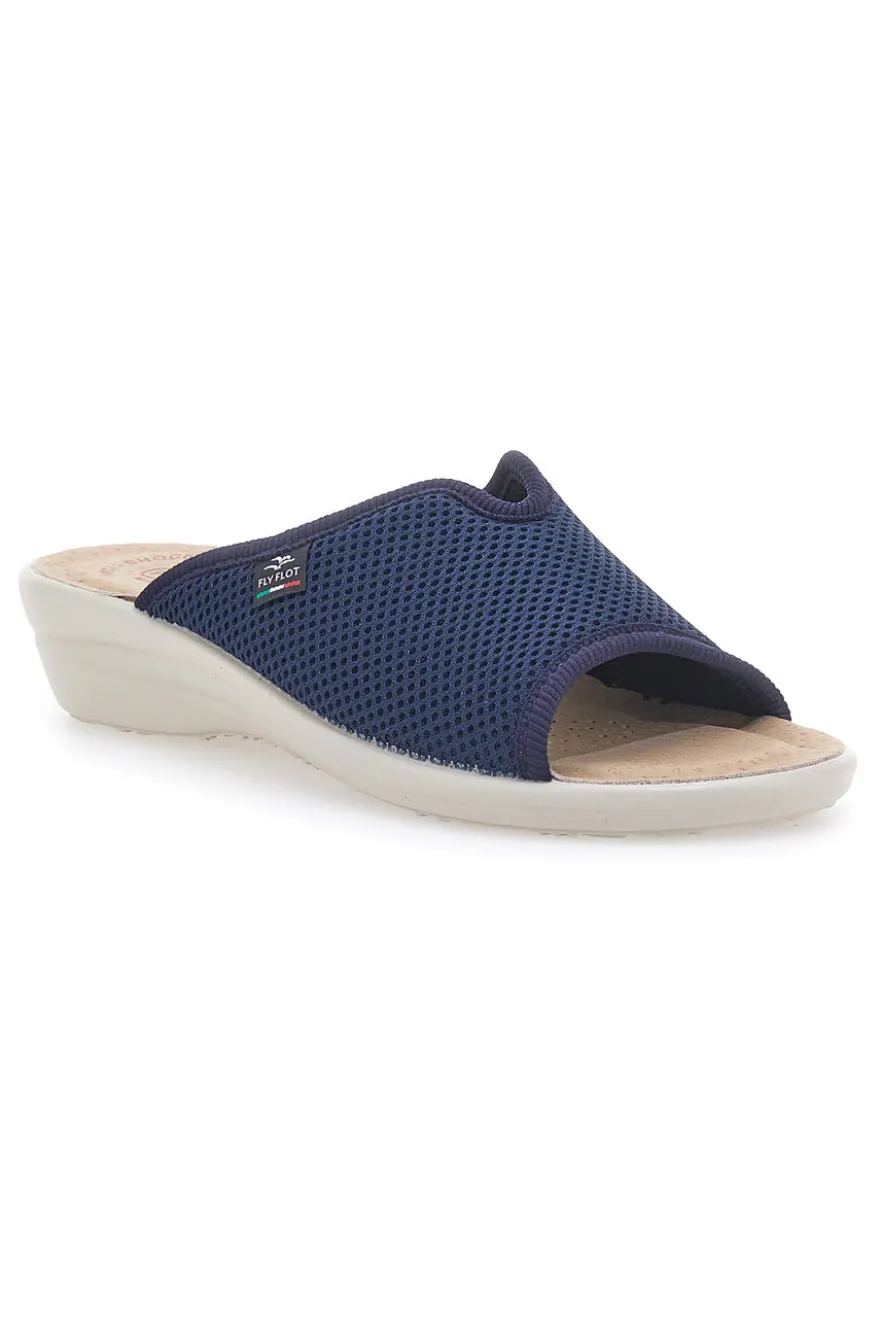 Ciabatte blu a punta aperta con sottopiede in pelle Fly Flot T4429FE