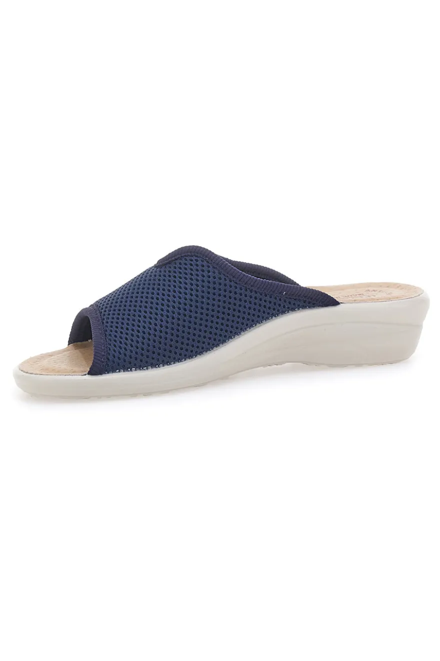 Ciabatte blu a punta aperta con sottopiede in pelle Fly Flot T4429FE