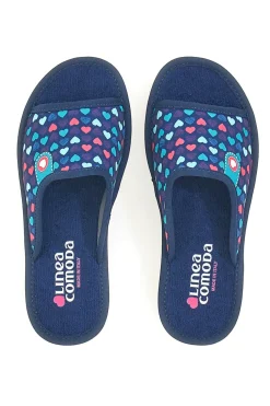 Ciabatte Blu Con Cuoricini Made in Italy Linea Comoda 8063