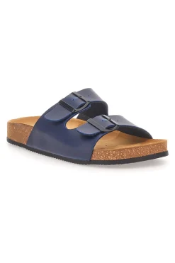 Ciabatte blu con doppia fibbia e sottopiede in pelle Made in Italy Pittarello Tierra 335A038SR