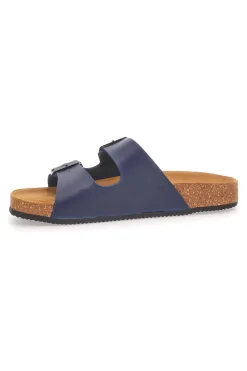 Ciabatte blu con doppia fibbia e sottopiede in pelle Made in Italy Pittarello Tierra 335A038SR