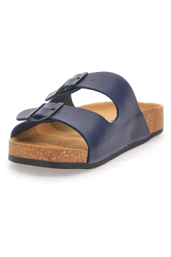 Ciabatte blu con doppia fibbia e sottopiede in pelle Made in Italy Pittarello Tierra 335A038SR
