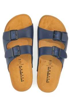 Ciabatte blu con doppia fibbia e sottopiede in pelle Made in Italy Pittarello Tierra 335A038SR