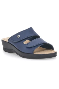 Ciabatte Blu con Doppia Fascia con Velcro e Suola in Pelle FLY FLOT 63J86CE