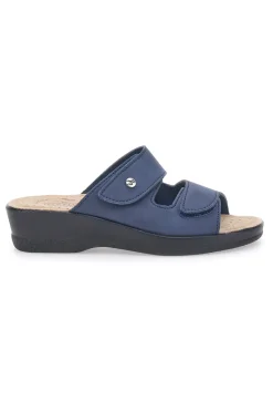 Ciabatte Blu con Doppia Fascia con Velcro e Suola in Pelle FLY FLOT 63J86CE