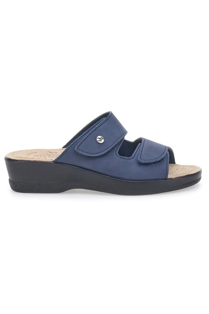 Ciabatte Blu con Doppia Fascia con Velcro e Suola in Pelle FLY FLOT 63J86CE