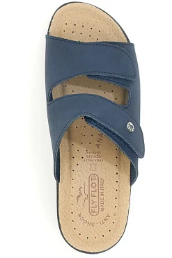 Ciabatte Blu con Doppia Fascia con Velcro e Suola in Pelle FLY FLOT 63J86CE