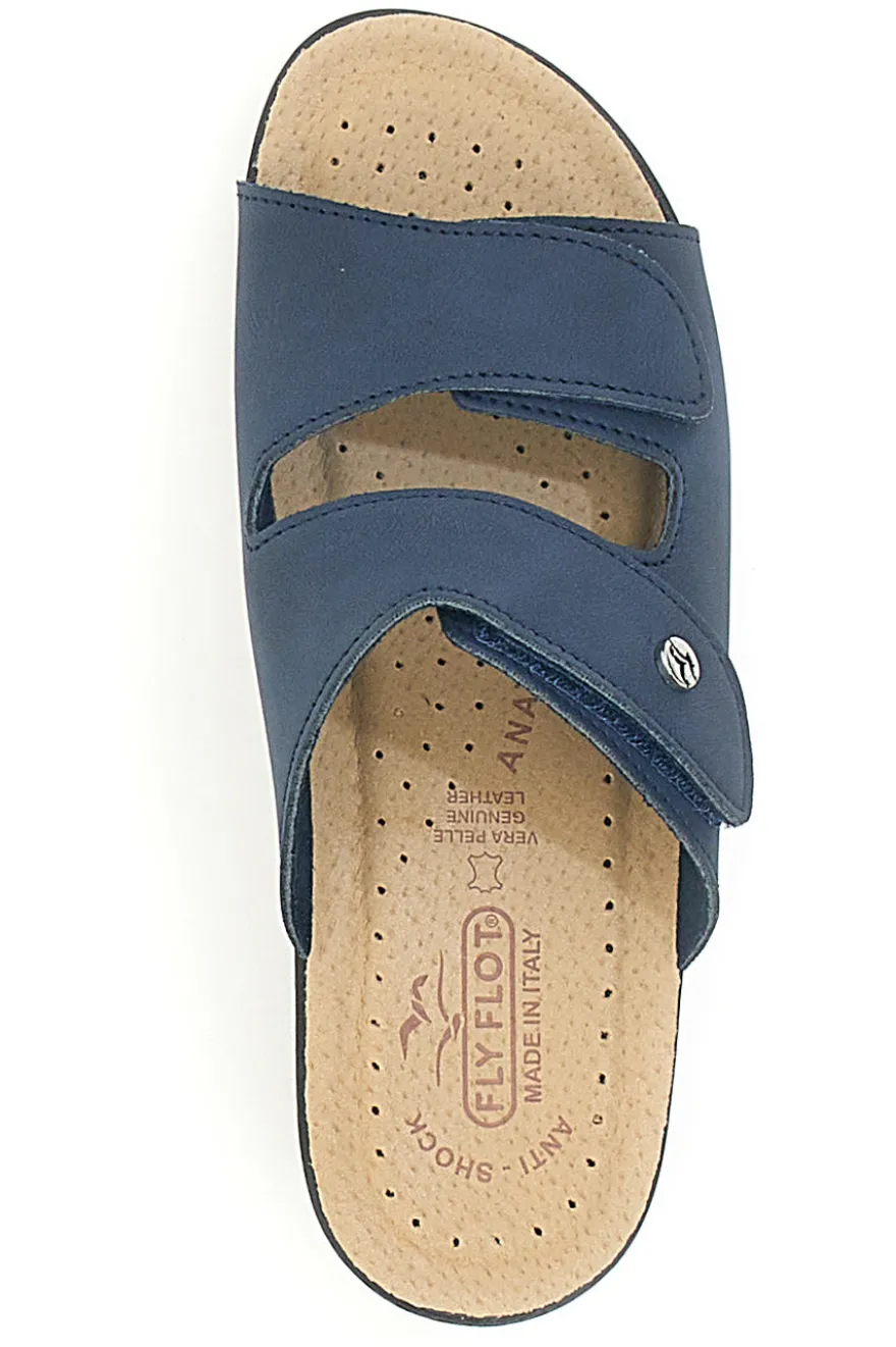 Ciabatte Blu con Doppia Fascia con Velcro e Suola in Pelle FLY FLOT 63J86CE