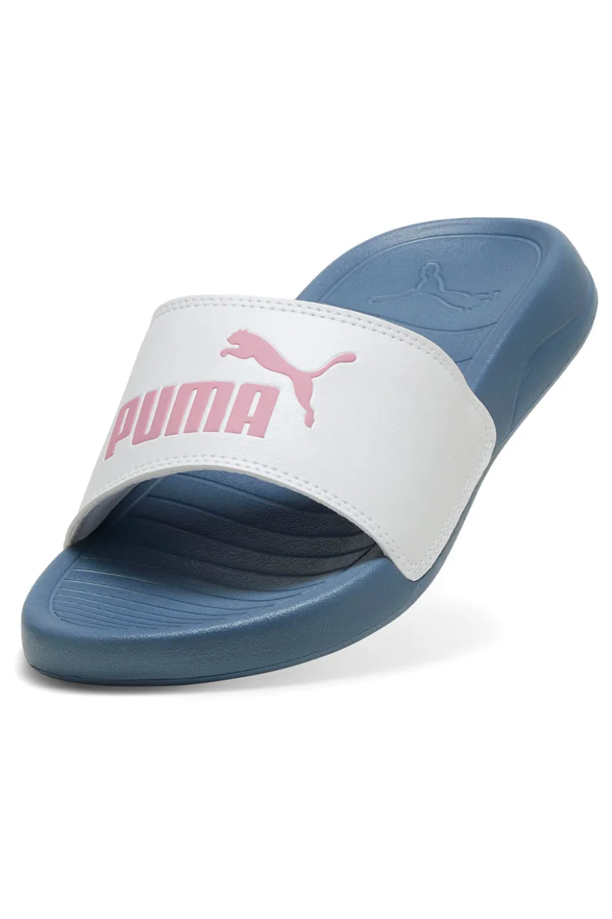 Ciabatte blu con fascia bianca e logo rosa Puma Popcat 20 Jr