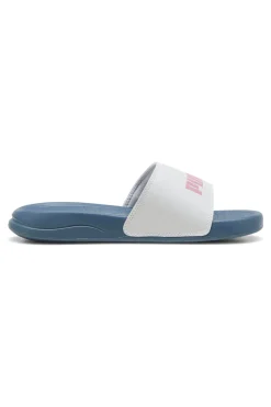 Ciabatte blu con fascia bianca e logo rosa Puma Popcat 20 Jr