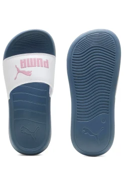 Ciabatte blu con fascia bianca e logo rosa Puma Popcat 20 Jr