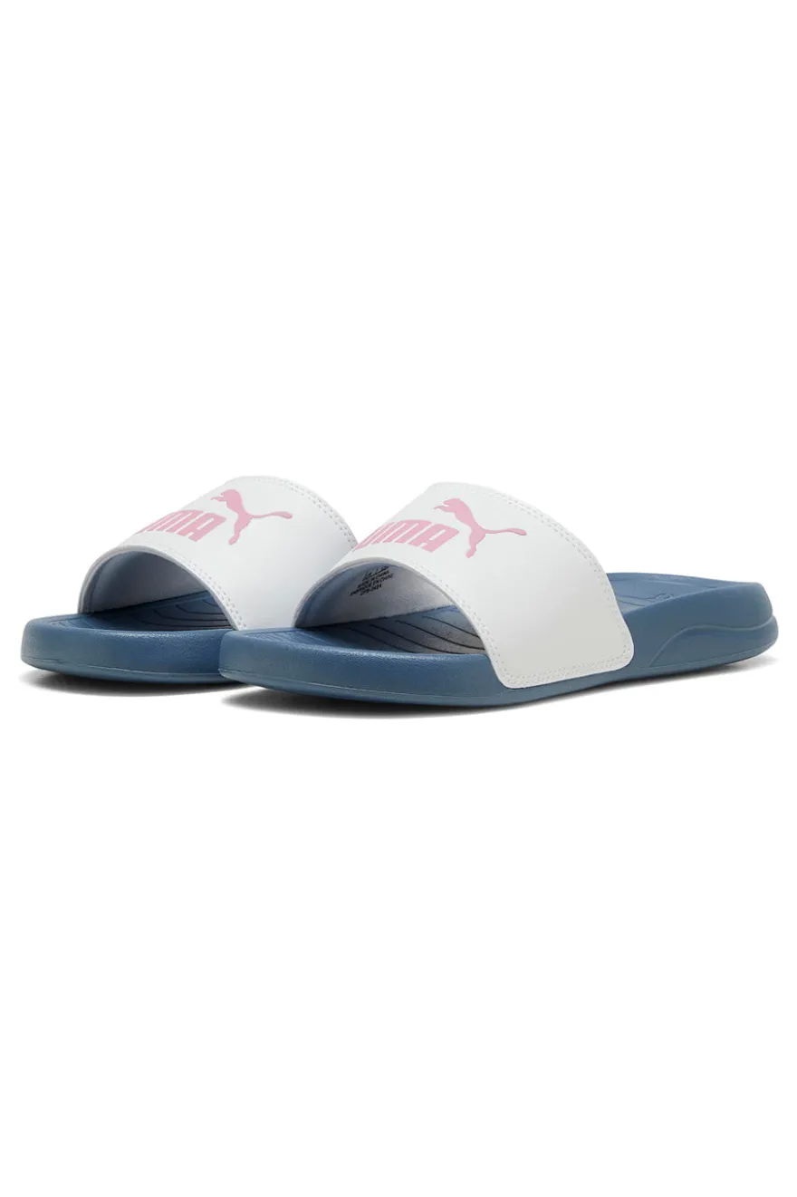 Ciabatte blu con fascia bianca e logo rosa Puma Popcat 20 Jr