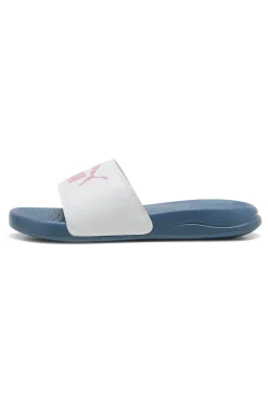 Ciabatte blu con fascia bianca e logo rosa Puma Popcat 20 Jr
