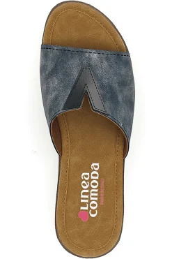 Ciabatte blu con fascia intrecciata e plantare morbido Linea Comoda 6526