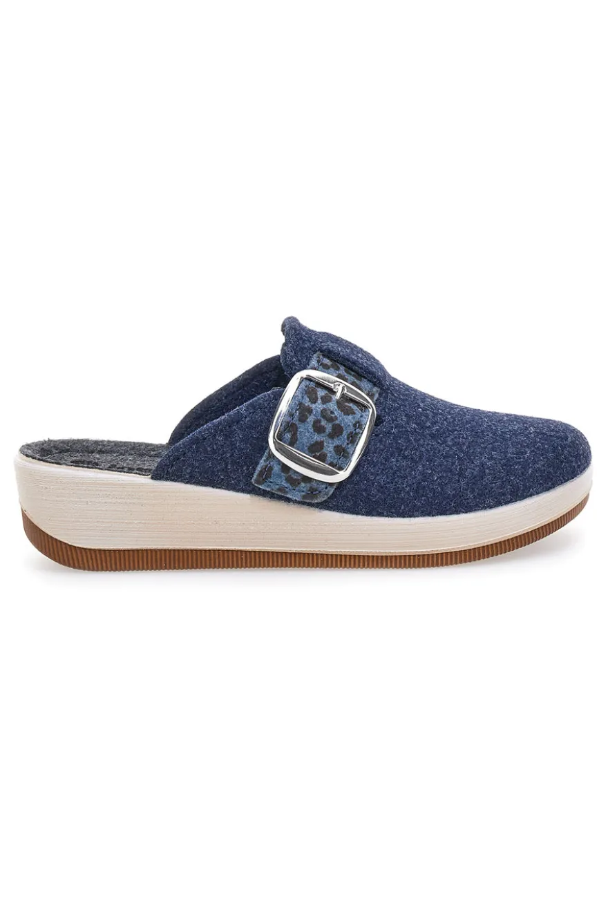 Ciabatte blu con fibbia leopardata e plantare anatomico Inblu 40 GC
