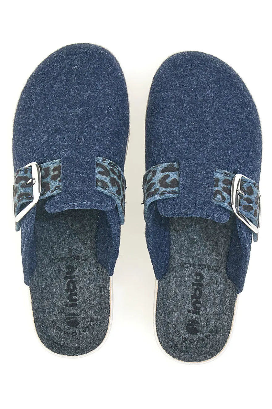 Ciabatte blu con fibbia leopardata e plantare anatomico Inblu 40 GC