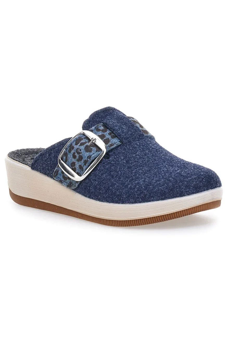Ciabatte blu con fibbia leopardata e plantare anatomico Inblu 40 GC