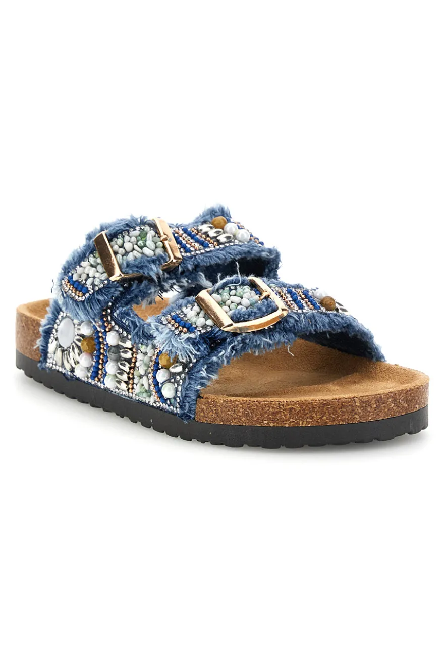 Ciabatte Blu con Strass e Doppia Fibbia Pitt kids 14613