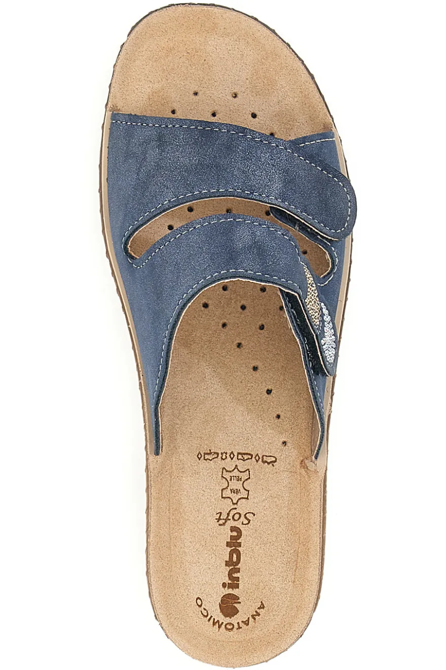 Ciabatte Blu Con Zeppa e Strappo in Velcro InBlu 2675