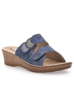 Ciabatte Blu Con Zeppa e Strappo in Velcro InBlu 2675