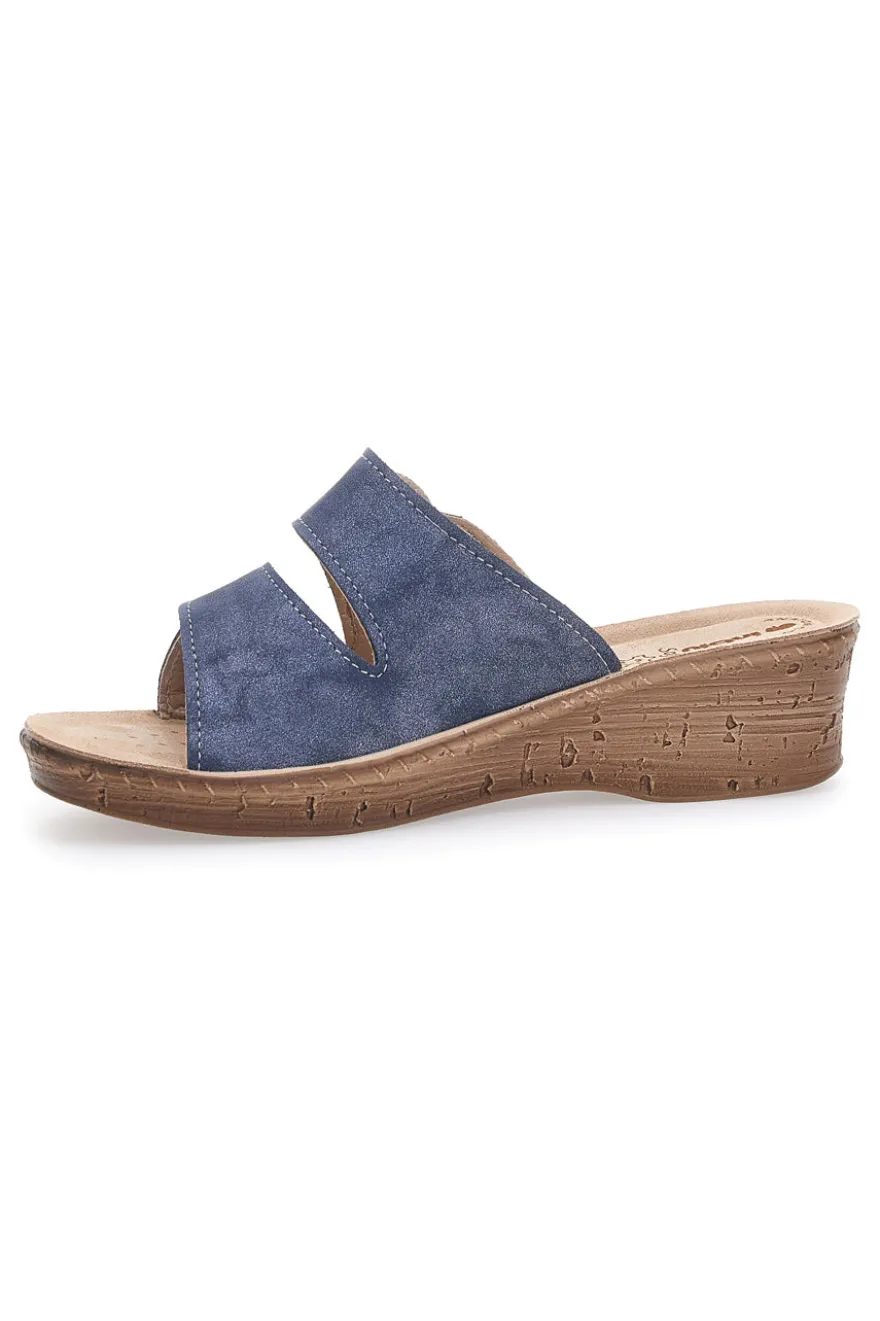 Ciabatte Blu Con Zeppa e Strappo in Velcro InBlu 2675
