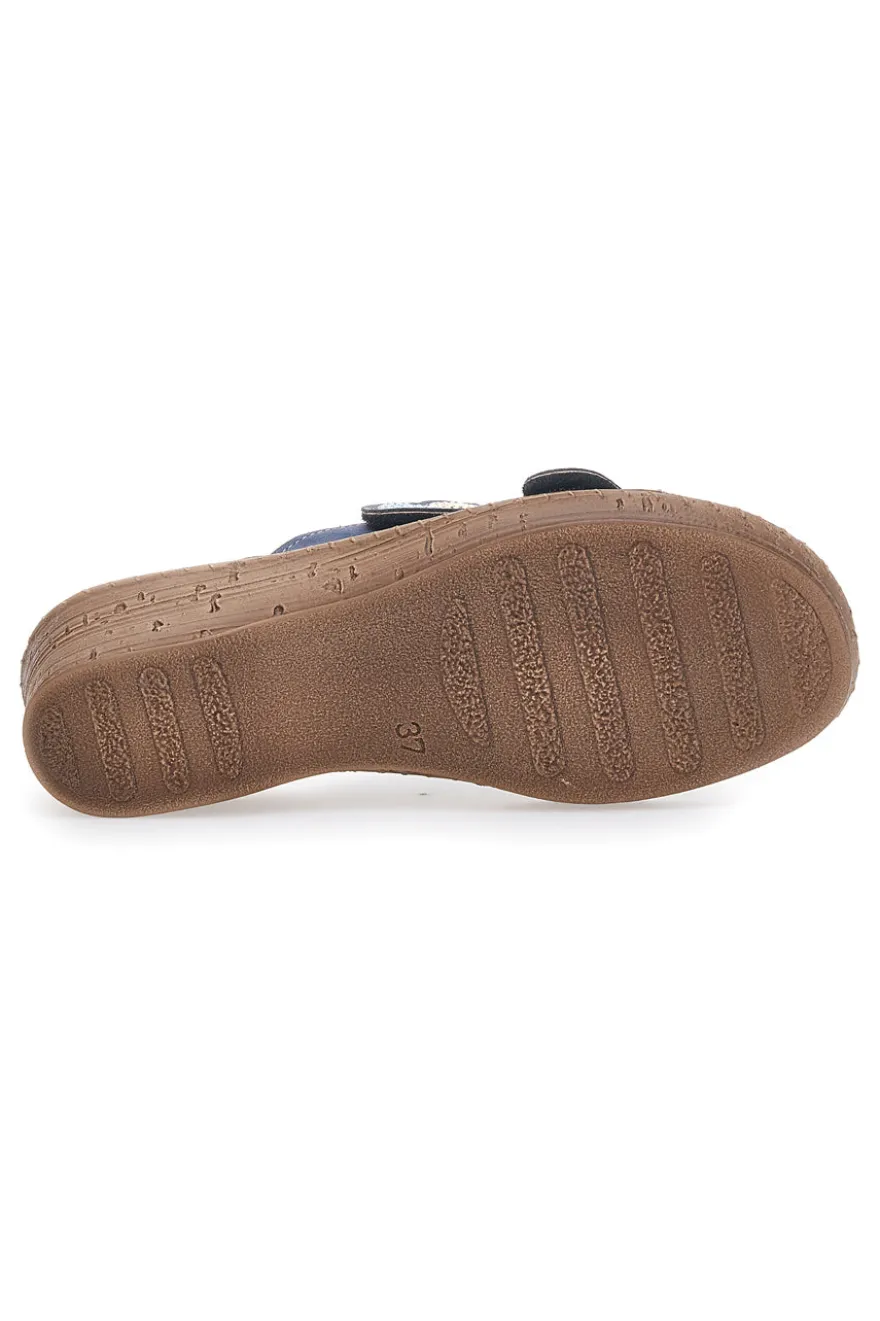 Ciabatte Blu Con Zeppa e Strappo in Velcro InBlu 2675