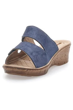 Ciabatte Blu Con Zeppa e Strappo in Velcro InBlu 2675