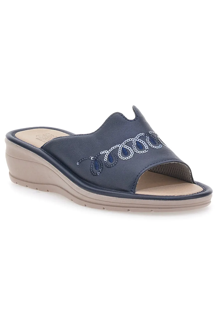 Ciabatte Blu Con Zeppa Made In Italy Linea Comoda 7226