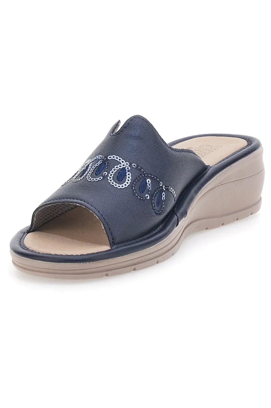 Ciabatte Blu Con Zeppa Made In Italy Linea Comoda 7226