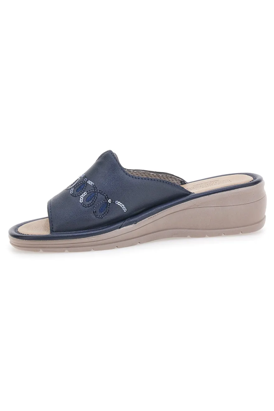 Ciabatte Blu Con Zeppa Made In Italy Linea Comoda 7226