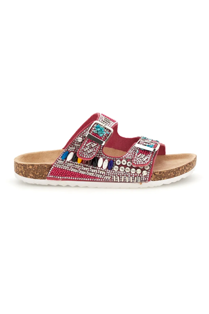 Ciabatte Bordeaux con Strass e Doppia Fibbia Pitt kids 14404