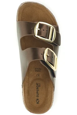 Ciabatte bronzo con doppia fibbia Superga S11T627