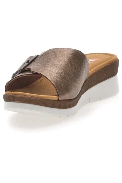 Ciabatte bronzo con fibbia e plantare comfort Linea Comoda 7185