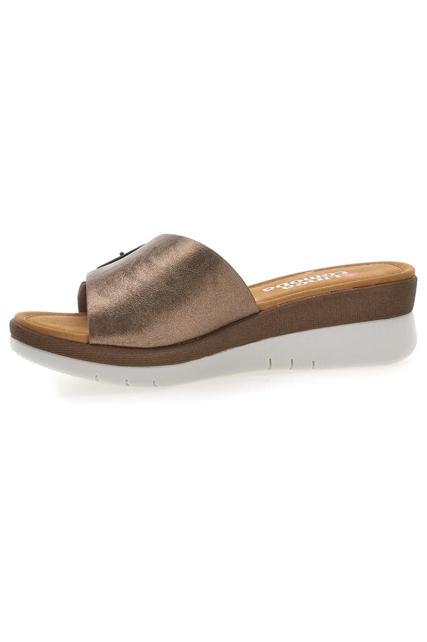 Ciabatte bronzo con fibbia e plantare comfort Linea Comoda 7185