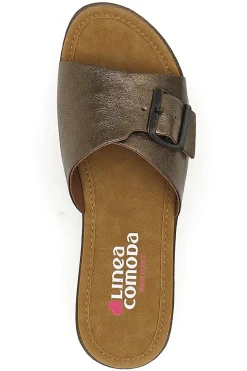 Ciabatte bronzo con fibbia e plantare comfort Linea Comoda 7185
