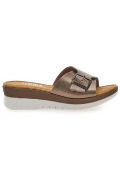 Ciabatte bronzo con fibbia e plantare comfort Linea Comoda 7185