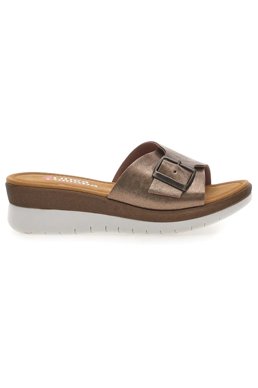 Ciabatte bronzo con fibbia e plantare comfort Linea Comoda 7185