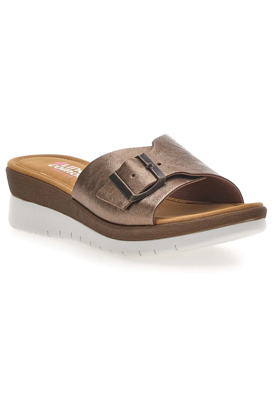Ciabatte bronzo con fibbia e plantare comfort Linea Comoda 7185